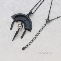 Black Tahitian Pearl Pendant, Oxidized Silver and Gold Powder Fan – Wabi-Sabi Piece