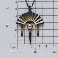 Black Tahitian Pearl Pendant, Oxidized Silver and Gold Powder Fan – Wabi-Sabi Piece