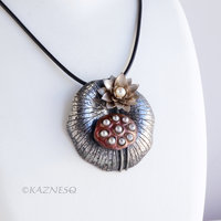 Lotus Seedpod and Flower Akoya Pearl oxidized Silver Necklace.