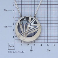 Art Nouveau style iris matte finished silver pendant necklace