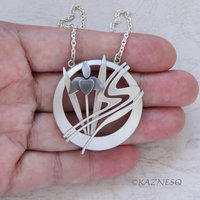 Art Nouveau style iris matte finished silver pendant necklace
