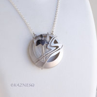 Art Nouveau style iris matte finished silver pendant necklace