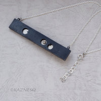 Water Lily and Water Pattern Rectangle Necklace with Keum Boo and Red Patina Copper