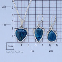 A set of Shattuckite Silver Earrings and a Necklace.