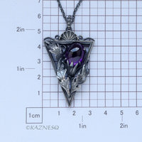Thistle motif Triangle Goth taste oxidized silver pendant necklace with Amethyst