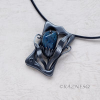 Art Nouveau style Shattuckite Oxidized Silver Floral Pendant Necklace