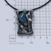 Art Nouveau style Shattuckite Oxidized Silver Floral Pendant Necklace