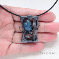 Art Nouveau style Shattuckite Oxidized Silver Floral Pendant Necklace