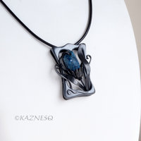 Art Nouveau style Shattuckite Oxidized Silver Floral Pendant Necklace