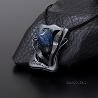 Art Nouveau style Shattuckite Oxidized Silver Floral Pendant Necklace