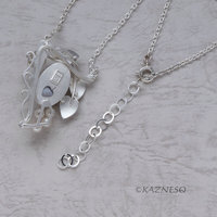 Citrine + Mother of Pearl leaf motif Art nouveau matte silver pendant necklace