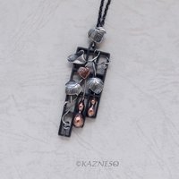 Gourd motif silver and copper leaf pendant necklace wabi sabi.