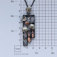 Gourd motif silver and copper leaf pendant necklace wabi sabi.