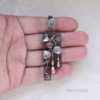 Gourd motif silver and copper leaf pendant necklace wabi sabi.