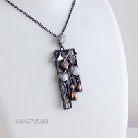 Gourd motif silver and copper leaf pendant necklace wabi sabi.