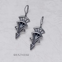 Art Deco style oxidized silver tri-arch earrings