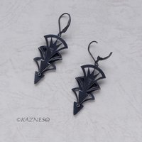 Art Deco style oxidized silver tri-arch earrings