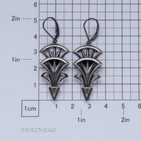 Art Deco style oxidized silver tri-arch earrings