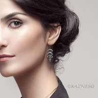 Art Deco style oxidized silver tri-arch earrings