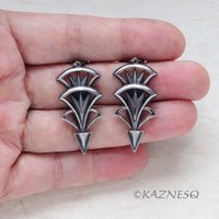 Art Deco style oxidized silver tri-arch earrings