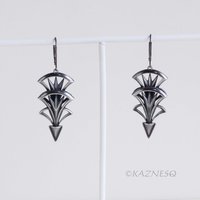 Art Deco style oxidized silver tri-arch earrings