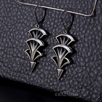 Art Deco style oxidized silver tri-arch earrings
