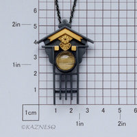 Japanese Traditional facade motif Oxidized Silver Pendant Necklace with Rutilated Quartz