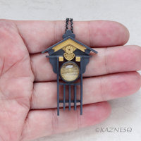 Japanese Traditional facade motif Oxidized Silver Pendant Necklace with Rutilated Quartz