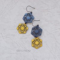 Japanese Traditional Hemp Leaf design oxidized silver and Kuem Boo Earrings