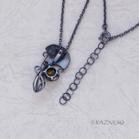Art Nouveau style Ginkgo motif Oxidized Silver Oval Sphene Pendant Necklace 