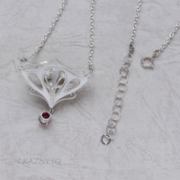 Art Nouveau style Matte Silver Floral Pendant Necklace with Rhodolite Garnet and Akoya Pearls