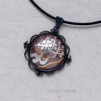 Plum Blossoms Keum Boo on Copper Cab Oxidized silver pendant