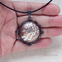 Plum Blossoms Keum Boo on Copper Cab Oxidized silver pendant