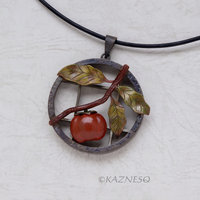 Persimmon Fruit Shibuichi Brass Copper Iroage Japanese patina Pendant Necklace