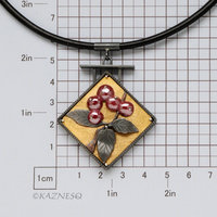 Red Berries and leaves Oxidized Silver Pendant Necklace with Gold Keum Boo