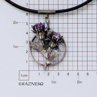 Flowers Speak! Oxidized Silver and Amethyst Pendant with Thistle Motif
