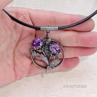 Flowers Speak! Oxidized Silver and Amethyst Pendant with Thistle Motif