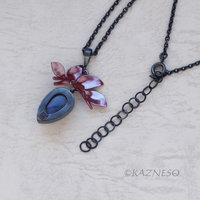 Leaf motif Red Patinated Copper and Blue Labradorite Oxidized Silver Pendant Necklace