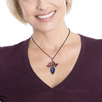 Leaf motif Red Patinated Copper and Blue Labradorite Oxidized Silver Pendant Necklace