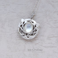Art Nouveau style matte finished Silver and Quartz lined with Mother Of Pearl Pendant Necklace
