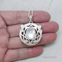Art Nouveau style matte finished Silver and Quartz lined with Mother Of Pearl Pendant Necklace