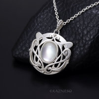 Art Nouveau style matte finished Silver and Quartz lined with Mother Of Pearl Pendant Necklace