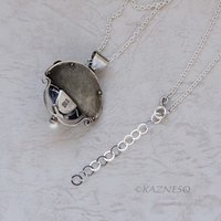 Art Nouveau style Amethyst cab and akoya pearl floral Keum Boo oxidized silver pendant necklace