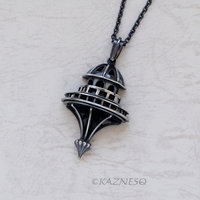 Domed Architecture motif Oxidized Silver Pendant Necklace
