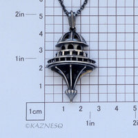 Domed Architecture motif Oxidized Silver Pendant Necklace