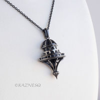 Domed Architecture motif Oxidized Silver Pendant Necklace