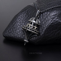 Domed Architecture motif Oxidized Silver Pendant Necklace