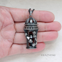 Domed Architecture and ivy motif South sea Pearl Oxidized Silver Pendant Necklace