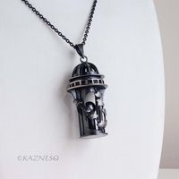 Domed Architecture and ivy motif South sea Pearl Oxidized Silver Pendant Necklace