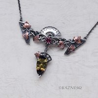 Motif? Who Cares! It's Beautiful! Silver and Copper Ivy-Covered Pendant with Smoky Citrine and Rhodolite Garnet"